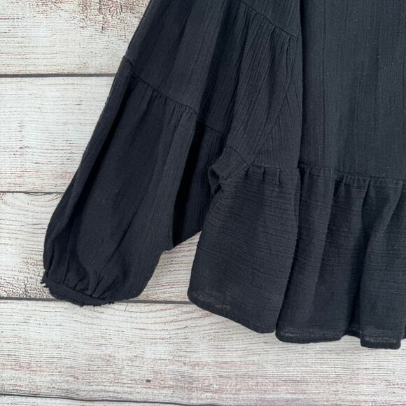Free People Oversized Boxy Peplum Top Blouse Womens XS Black Rough Hem - Picture 5 of 12